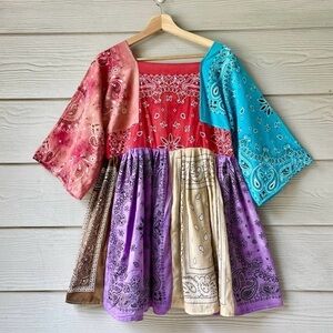 Handmade Earthy Short Bandana Dress SKU 05224 Red Purple Blue